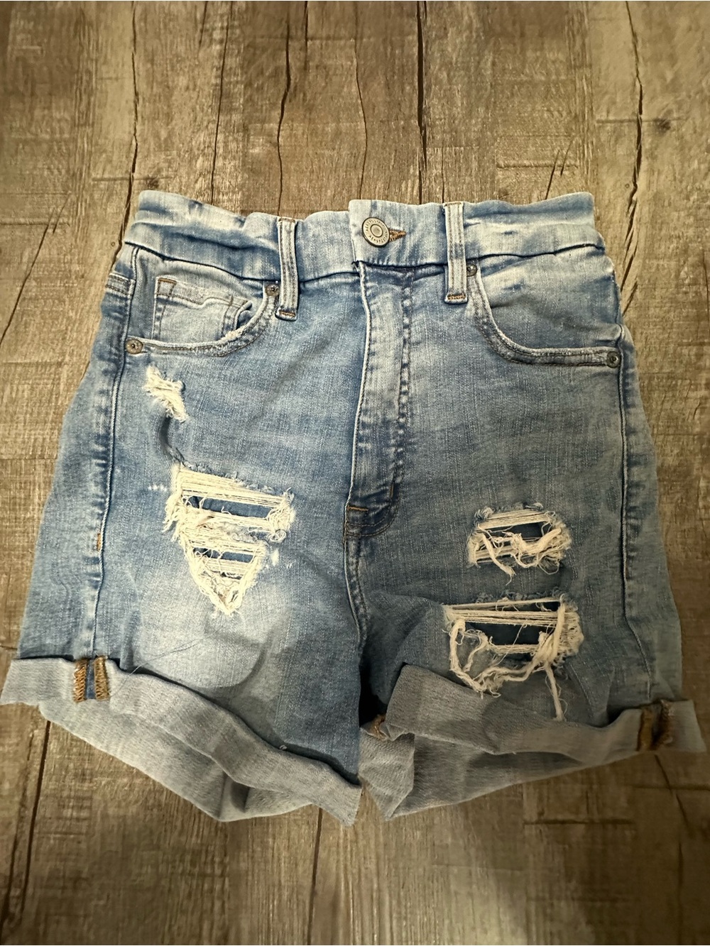 Aeropostale Light Blue Distressed Denim Jean Shorts - Rolled Hem